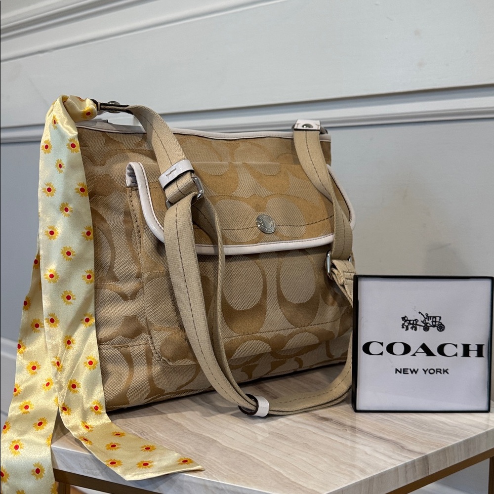 Coach Daisy File Signature Jacquard Tan Crossbody